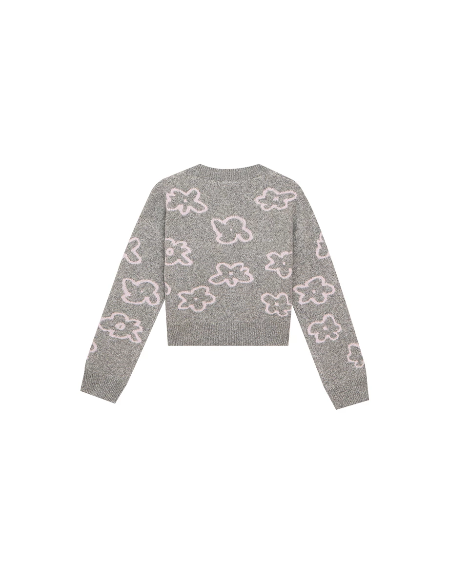 Floral Pattern Fluffy Knit Button Down Cardigan