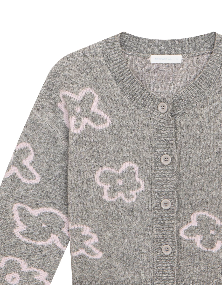 Floral Pattern Fluffy Knit Button Down Cardigan