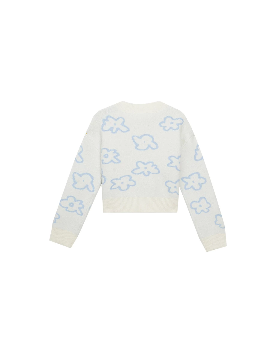 Floral Pattern Fluffy Knit Button Down Cardigan