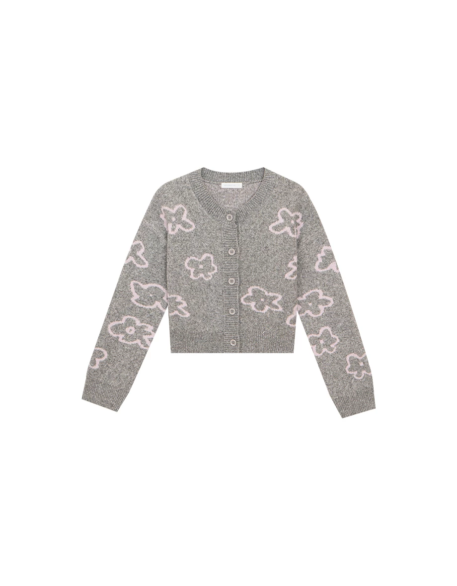 Floral Pattern Fluffy Knit Button Down Cardigan