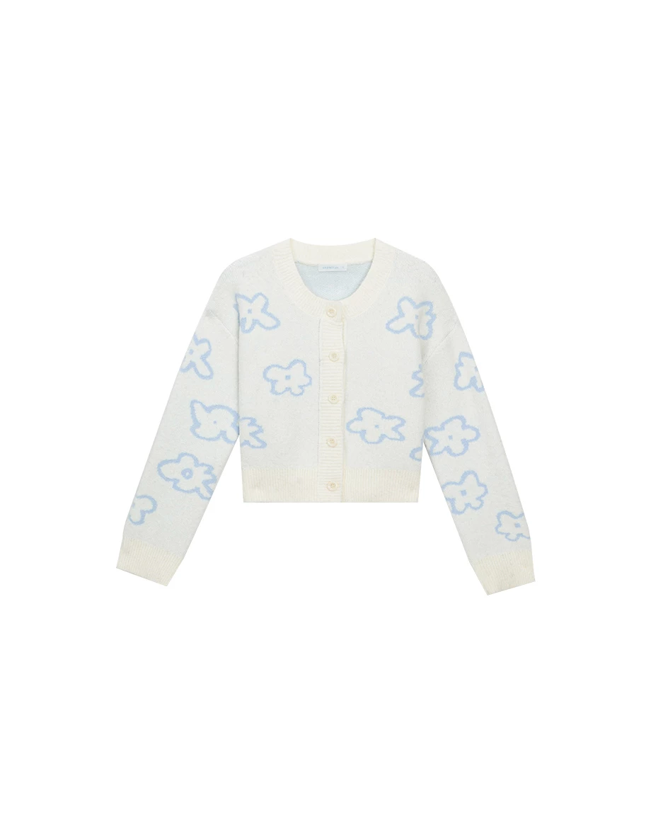 Floral Pattern Fluffy Knit Button Down Cardigan