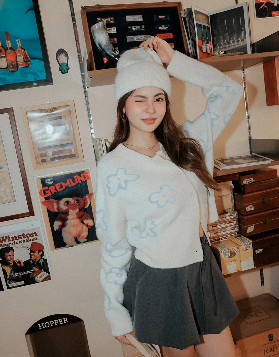 Floral Pattern Fluffy Knit Button Down Cardigan