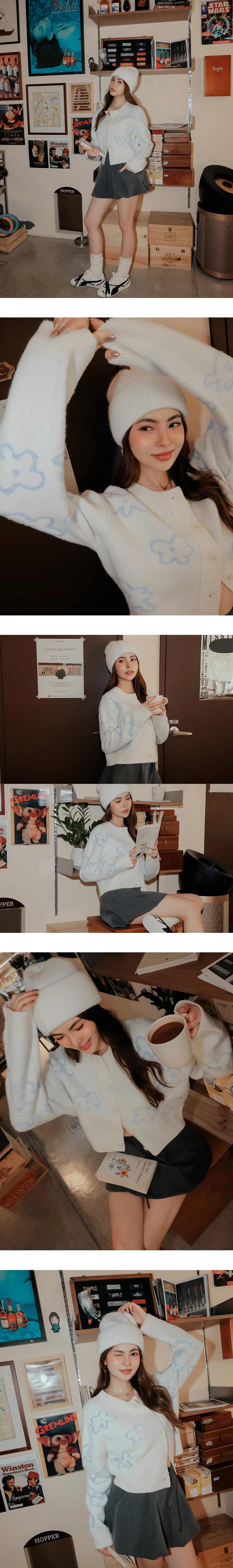 Floral Pattern Fluffy Knit Button Down Cardigan