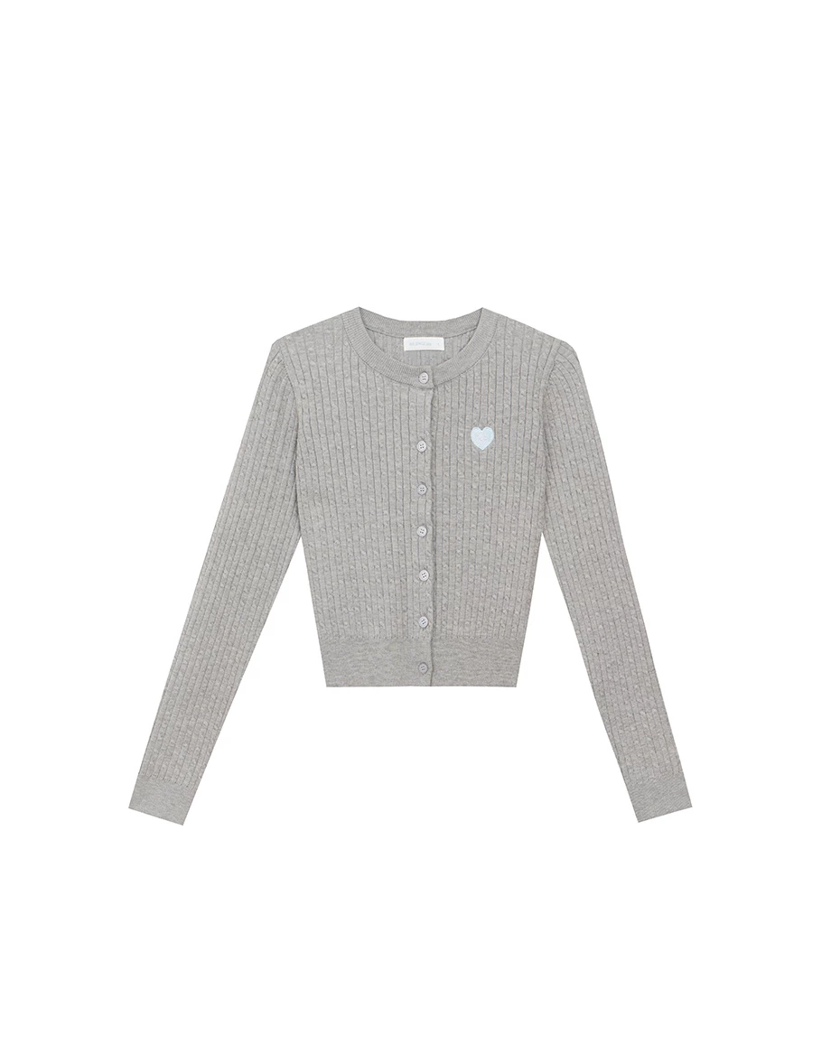 Cable Knit Cardigan with Logo Heart Embroidery