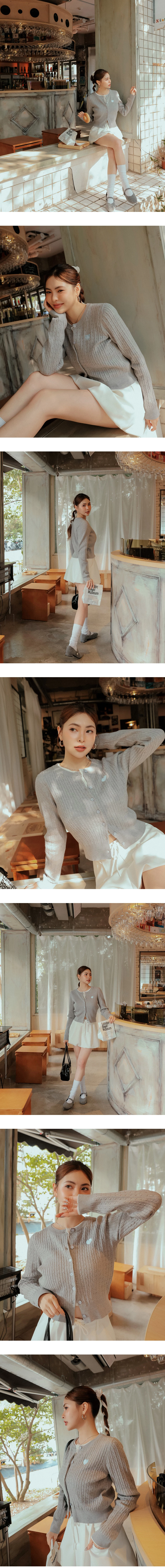 Cable Knit Cardigan with Logo Heart Embroidery