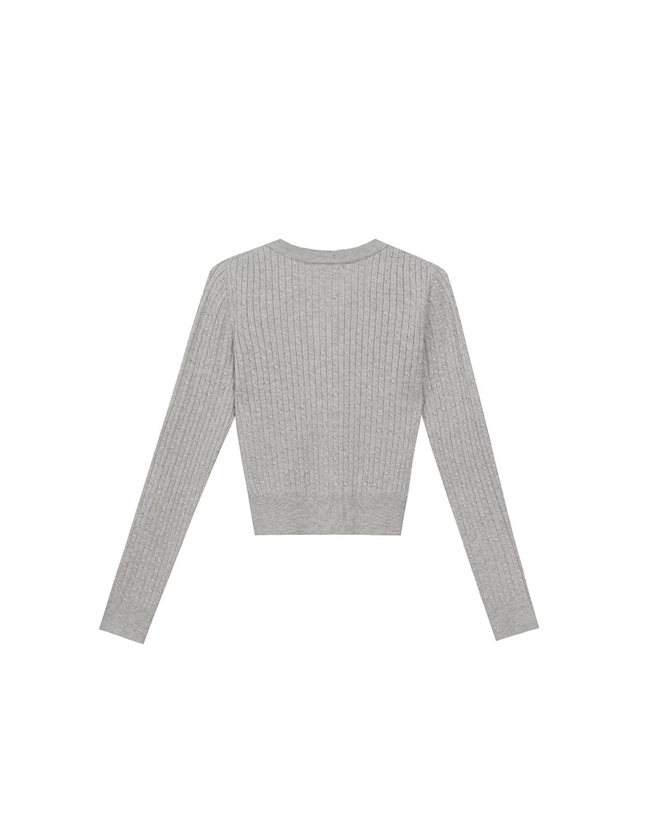 Cable Knit Cardigan with Logo Heart Embroidery