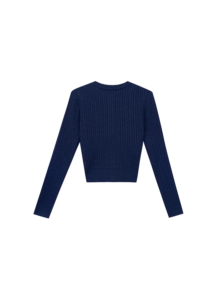 Cable Knit Cardigan with Logo Heart Embroidery