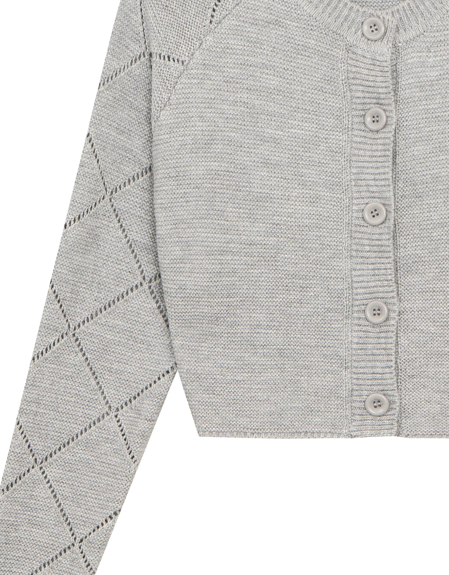 Argyle Knit Cropped Cardigan with Button Detail