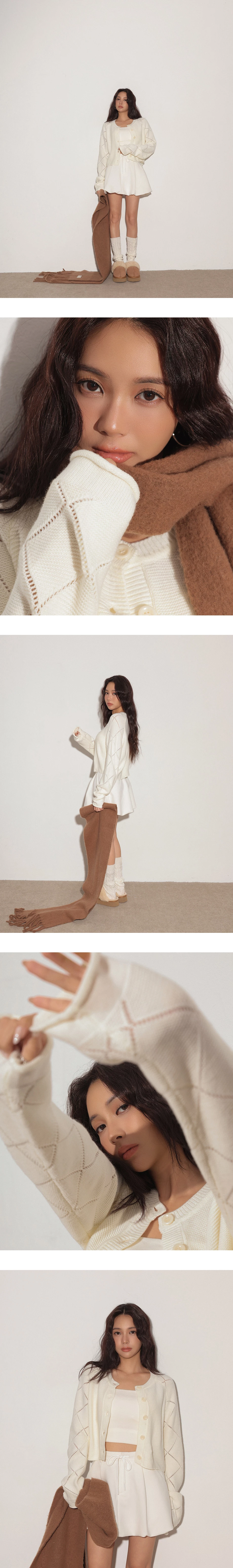 Argyle Knit Cropped Cardigan with Button Detail