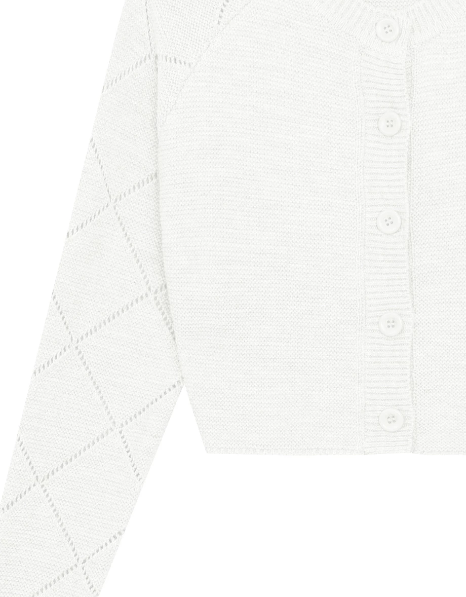 Argyle Knit Cropped Cardigan with Button Detail
