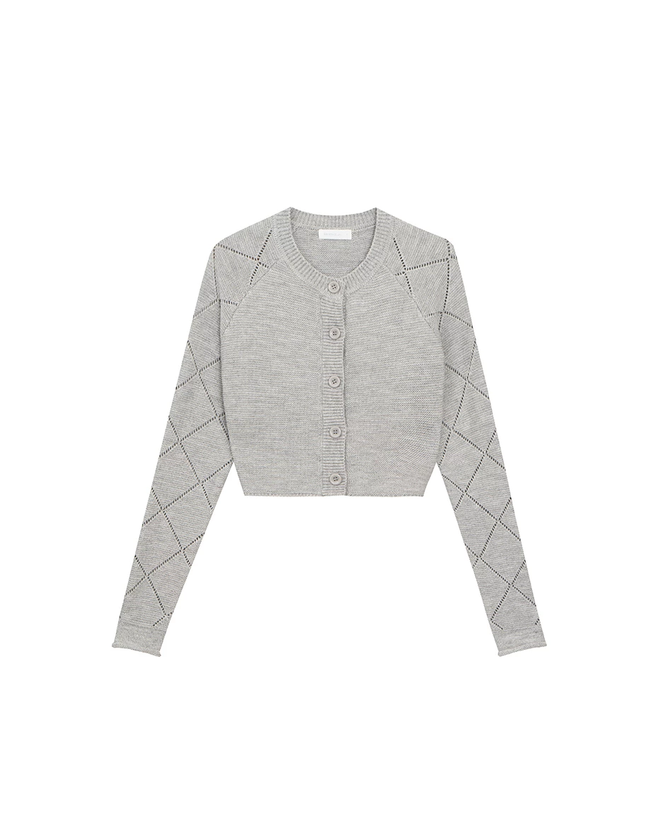 Argyle Knit Cropped Cardigan with Button Detail