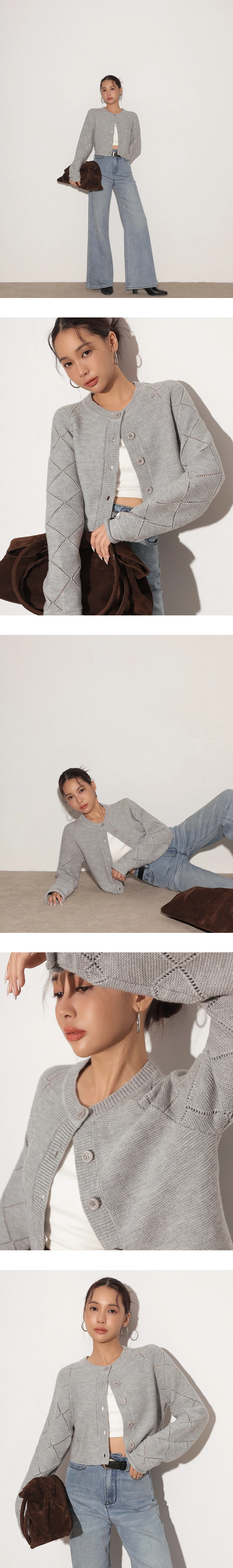 Argyle Knit Cropped Cardigan with Button Detail