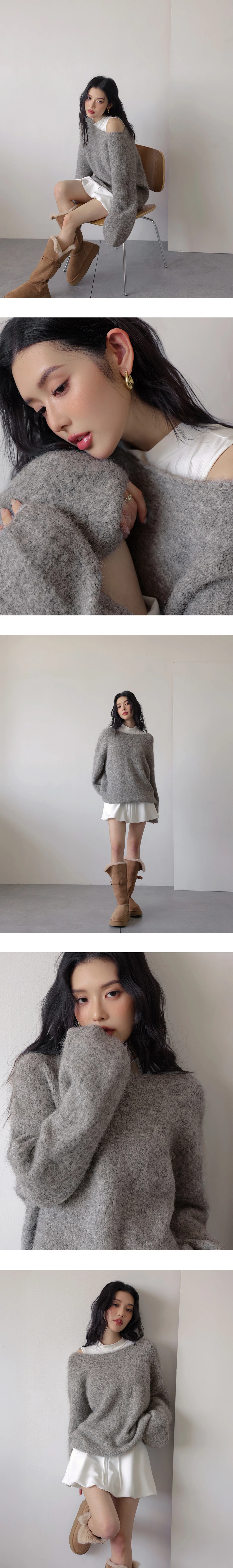 2 Way Fluffy Knit Long Sleeve Oversized Sweater