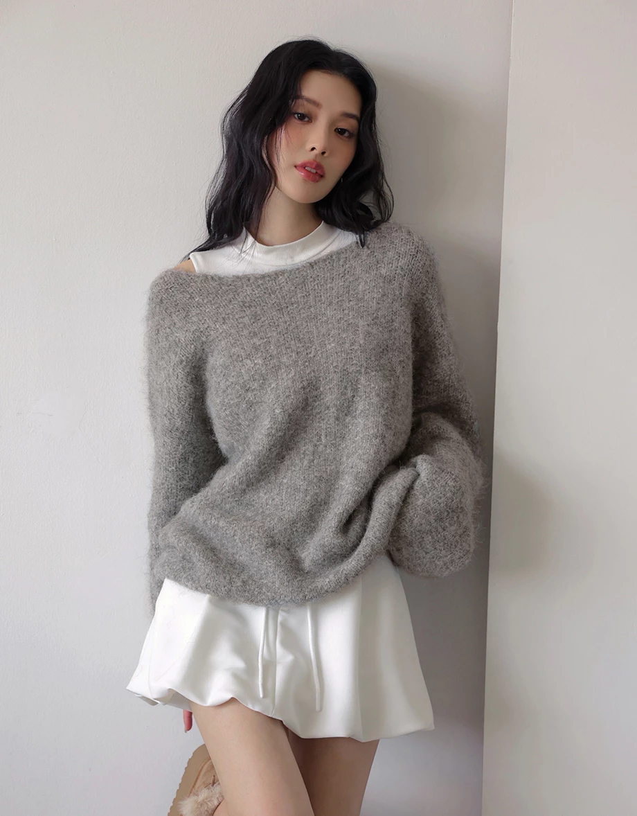 2 Way Fluffy Knit Long Sleeve Oversized Sweater
