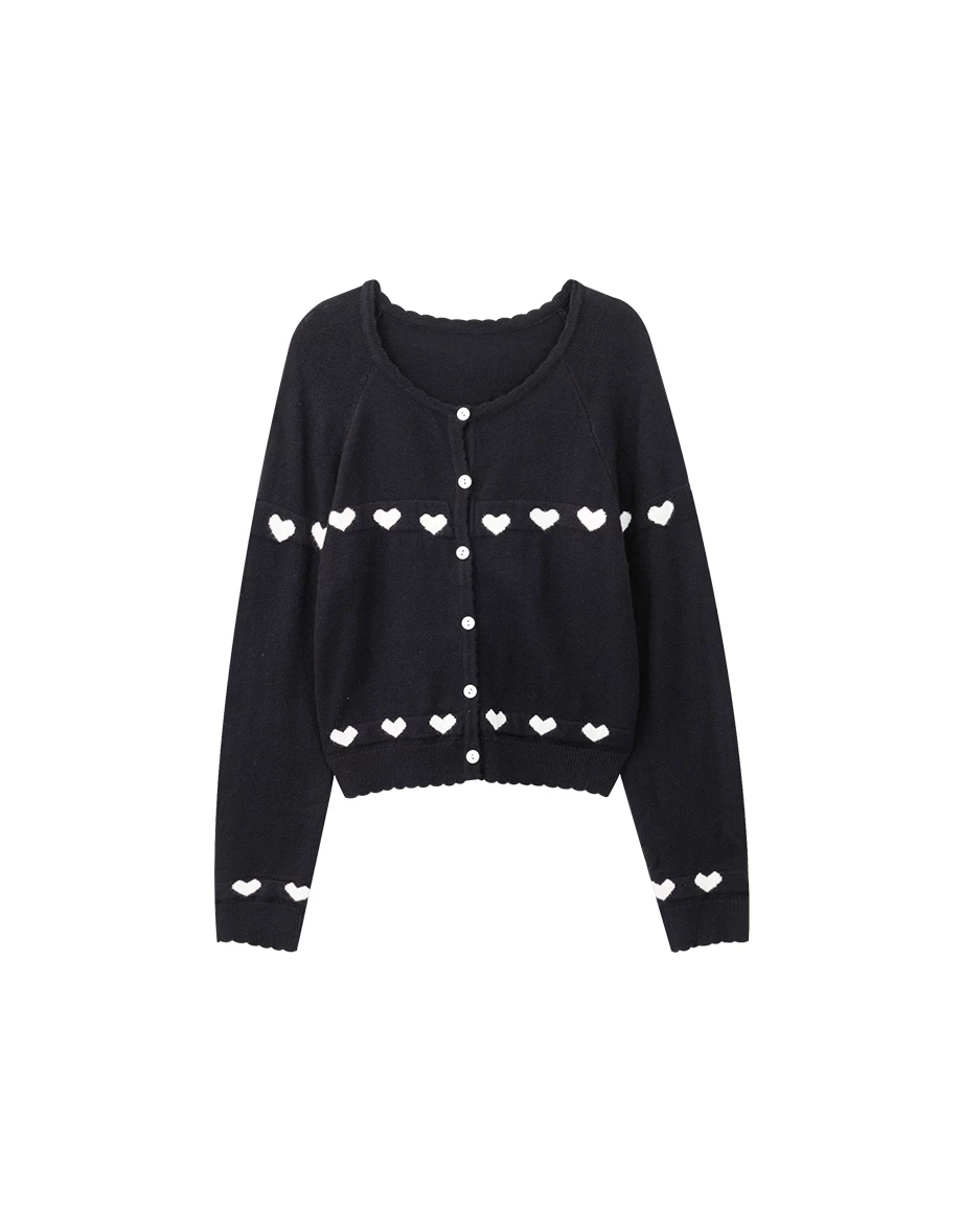 Heart Jacquard Buttoned Knit Cardigan
