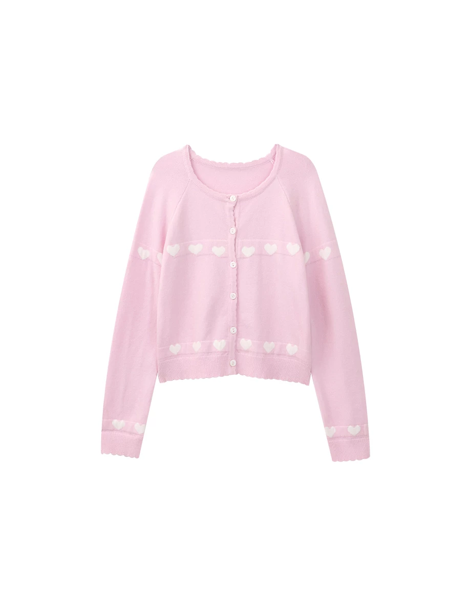 Heart Jacquard Buttoned Knit Cardigan