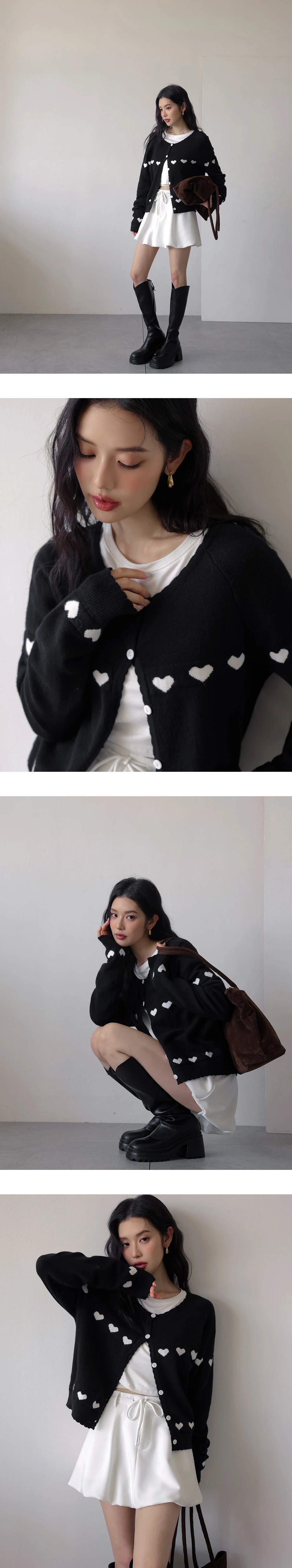 Heart Jacquard Buttoned Knit Cardigan