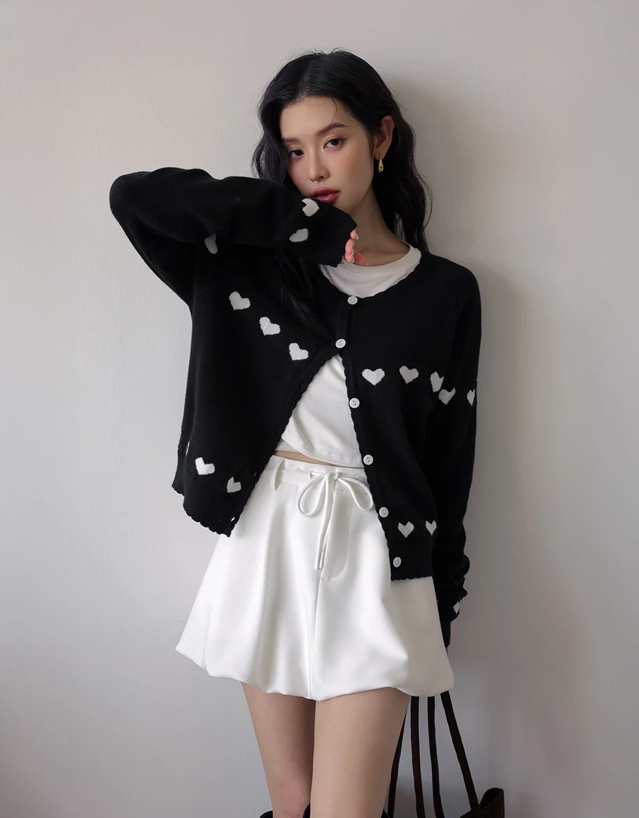 Heart Jacquard Buttoned Knit Cardigan