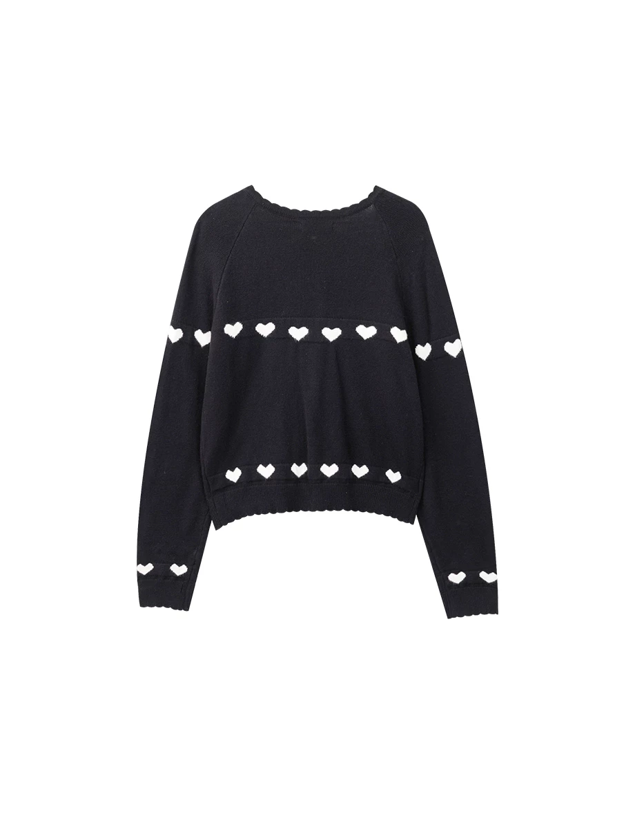Heart Jacquard Buttoned Knit Cardigan