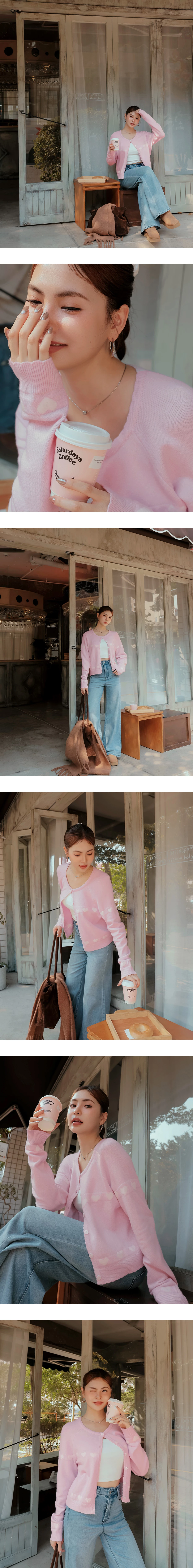 Heart Jacquard Buttoned Knit Cardigan Heart Jacquard Buttoned Knit Cardigan