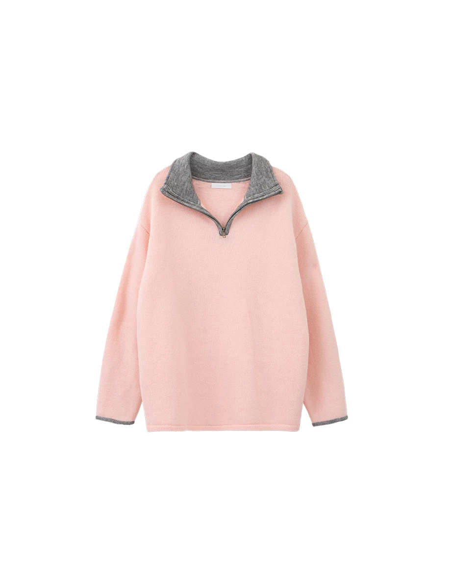 Oversized Soft Fuzzy Contrast Trim Half Zip Pullover Sweatshirt