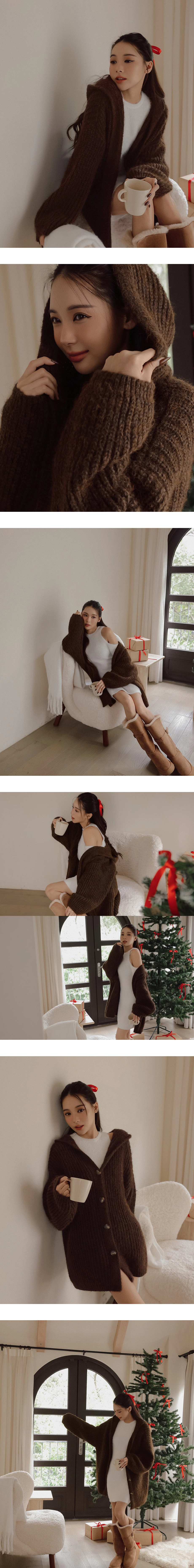 Oversized Ribbed Knit Hooded Longline Cardigan Jacket