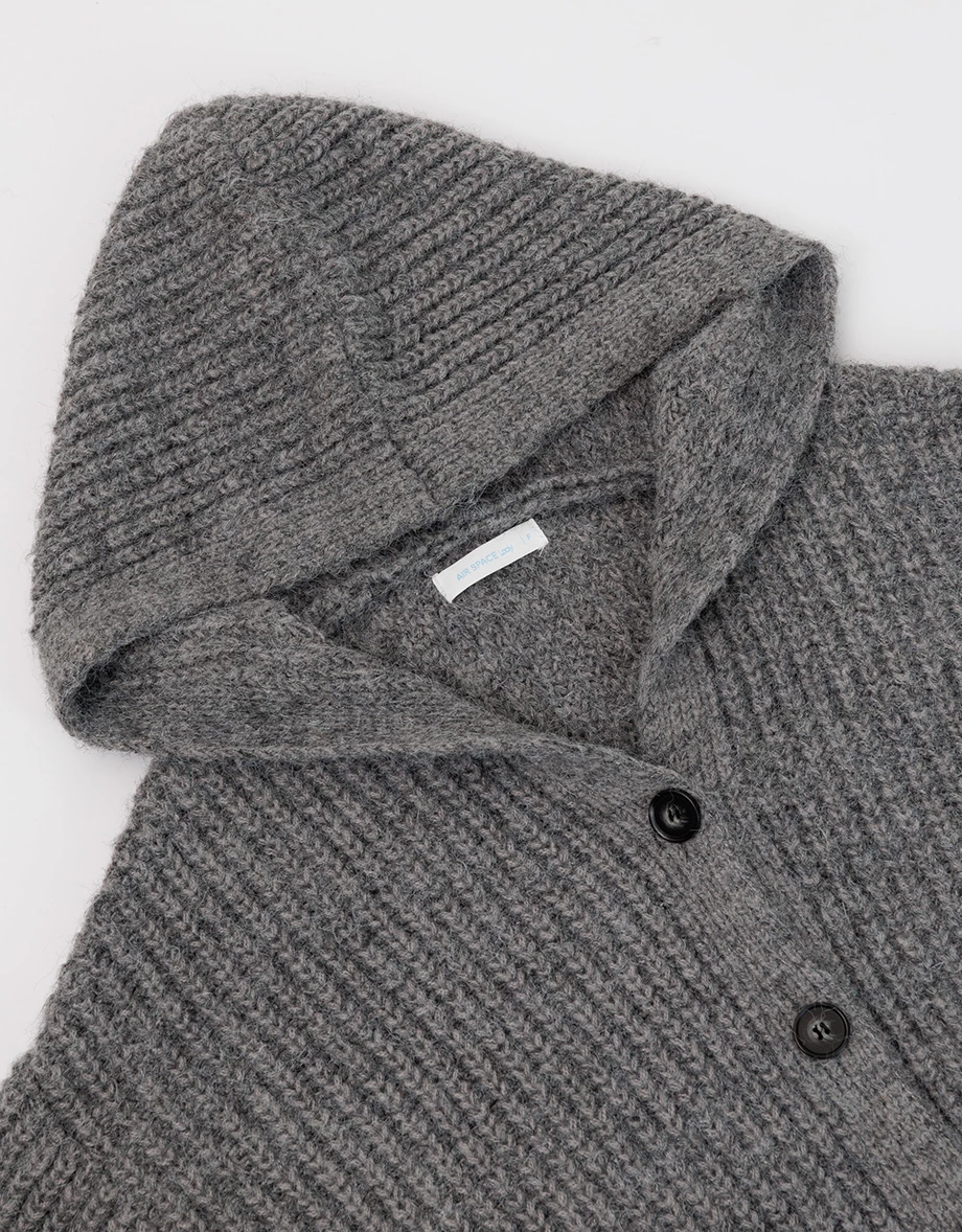 Oversized Ribbed Knit Hooded Longline Cardigan Jacket