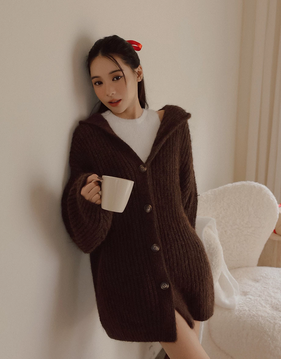 Oversized Ribbed Knit Hooded Longline Cardigan Jacket Oversized Ribbed Knit Hooded Longline Cardigan Jacket