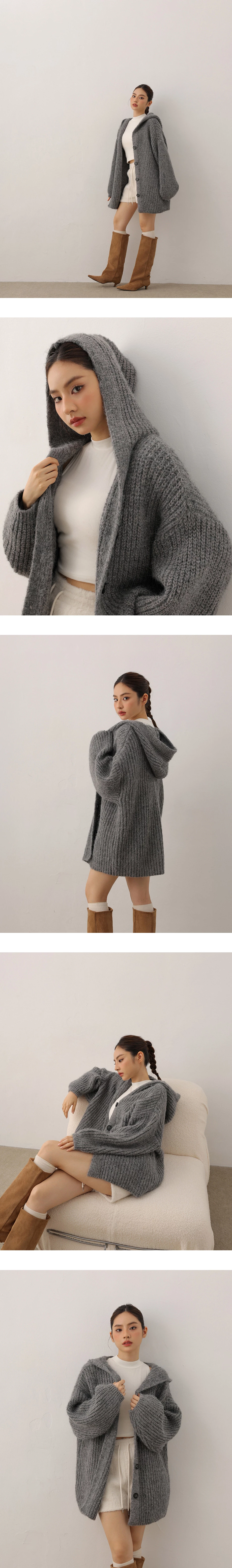 Oversized Ribbed Knit Hooded Longline Cardigan Jacket Oversized Ribbed Knit Hooded Longline Cardigan Jacket