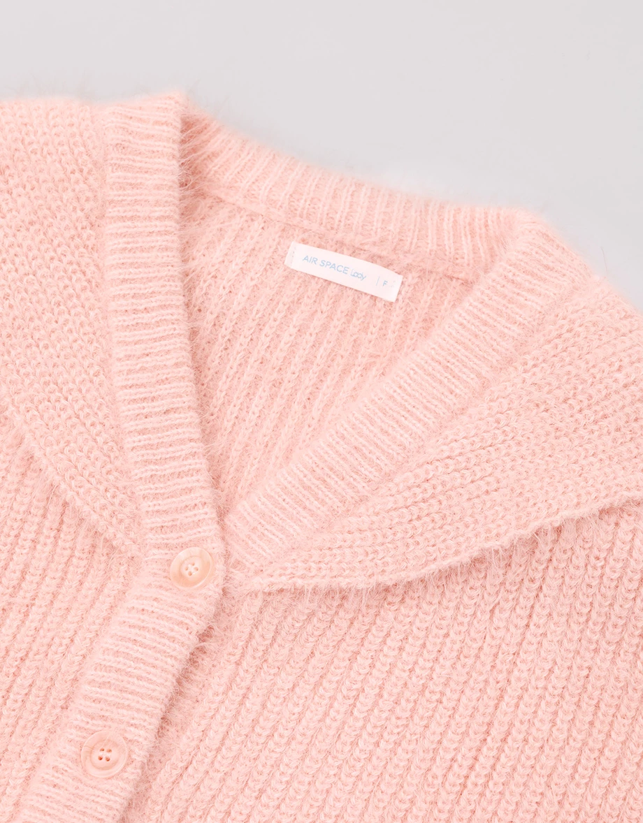 Fluffy Knit Sailor Collar Cropped Cardigan Sweater Fluffy Knit Sailor Collar Cropped Cardigan Sweater
