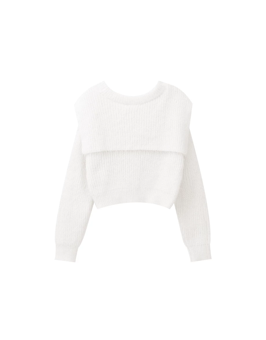 Fluffy Knit Sailor Collar Cropped Cardigan Sweater Fluffy Knit Sailor Collar Cropped Cardigan Sweater