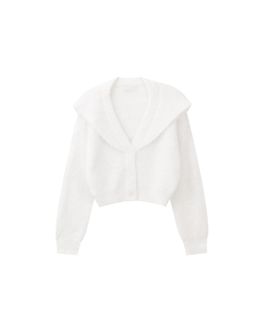 Fluffy Knit Sailor Collar Cropped Cardigan Sweater Fluffy Knit Sailor Collar Cropped Cardigan Sweater
