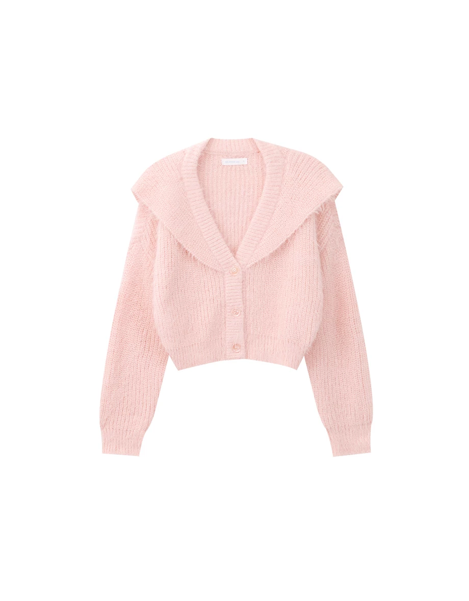 Fluffy Knit Sailor Collar Cropped Cardigan Sweater Fluffy Knit Sailor Collar Cropped Cardigan Sweater