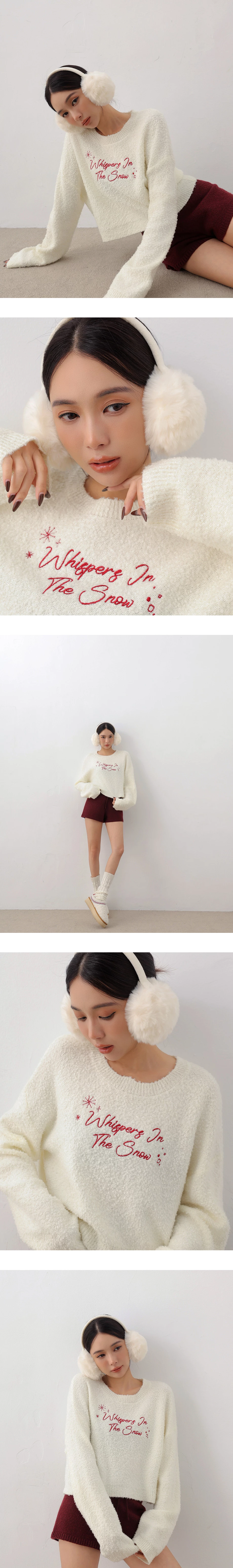 Crew Neck Fluffy Embroidered Motif Sweater Crew Neck Fluffy Embroidered Motif Sweater