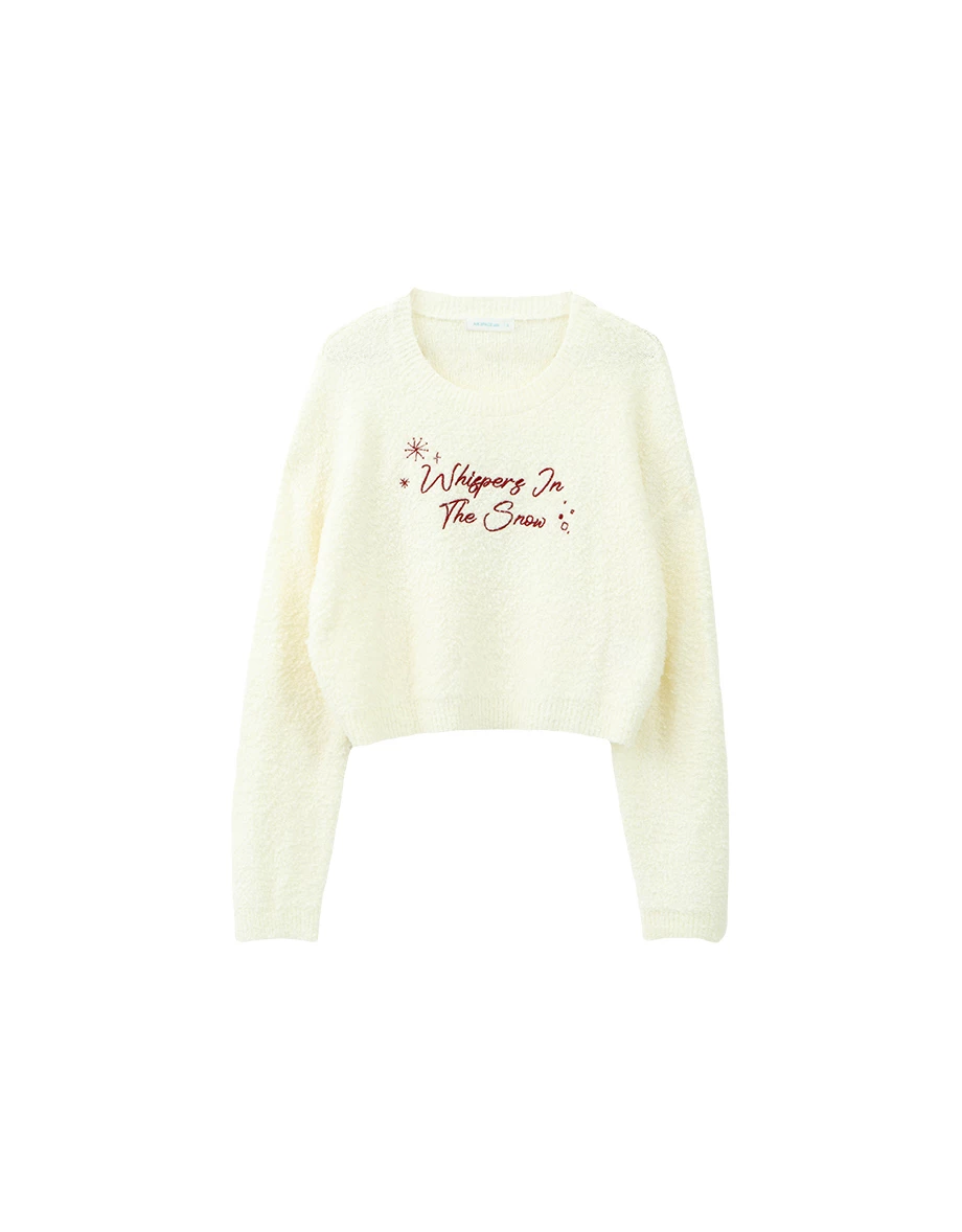 Crew Neck Fluffy Embroidered Motif Sweater Crew Neck Fluffy Embroidered Motif Sweater