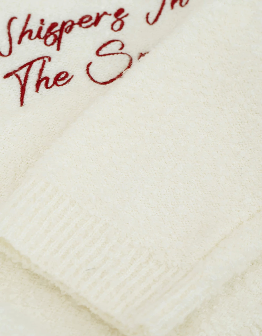 Crew Neck Fluffy Embroidered Motif Sweater Crew Neck Fluffy Embroidered Motif Sweater