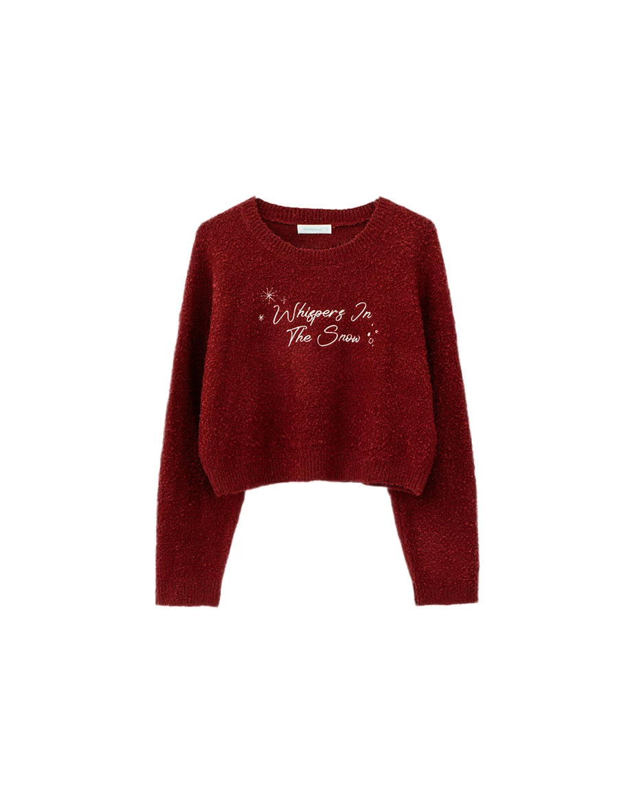 Crew Neck Fluffy Embroidered Motif Sweater Crew Neck Fluffy Embroidered Motif Sweater