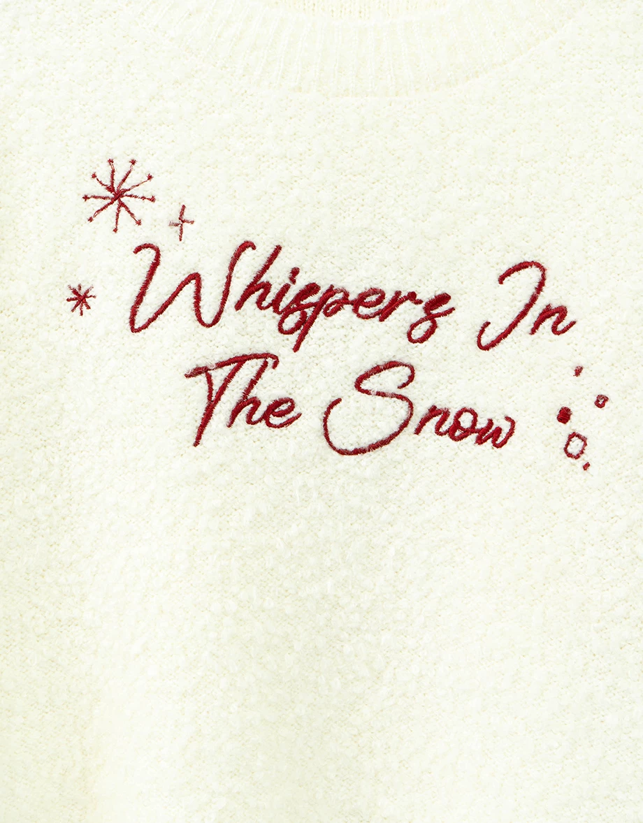 Crew Neck Fluffy Embroidered Motif Sweater Crew Neck Fluffy Embroidered Motif Sweater