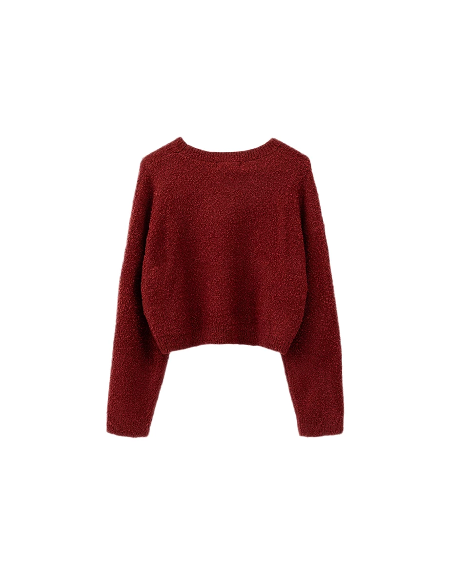 Crew Neck Fluffy Embroidered Motif Sweater Crew Neck Fluffy Embroidered Motif Sweater