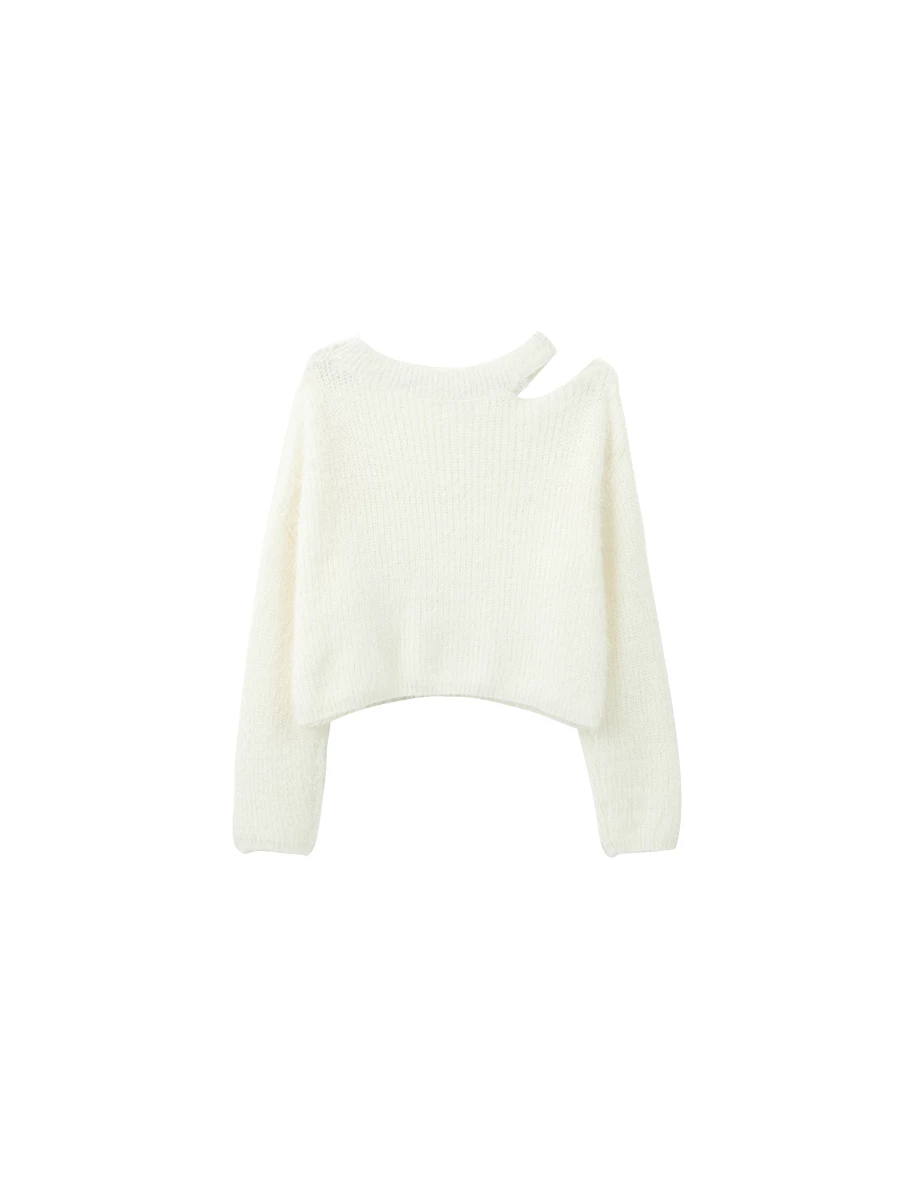 Soft Fuzzy Asymmetric Cut Out Shoulder Sweater Soft Fuzzy Asymmetric Cut Out Shoulder Sweater