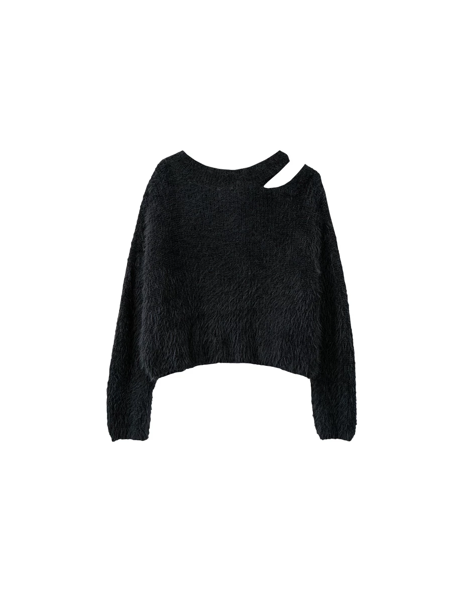 Soft Fuzzy Asymmetric Cut Out Shoulder Sweater Soft Fuzzy Asymmetric Cut Out Shoulder Sweater