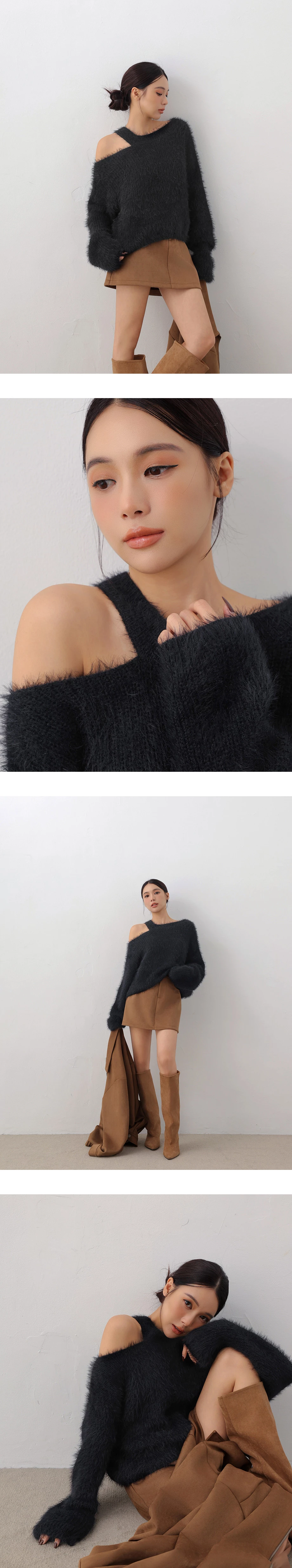 Soft Fuzzy Asymmetric Cut Out Shoulder Sweater Soft Fuzzy Asymmetric Cut Out Shoulder Sweater