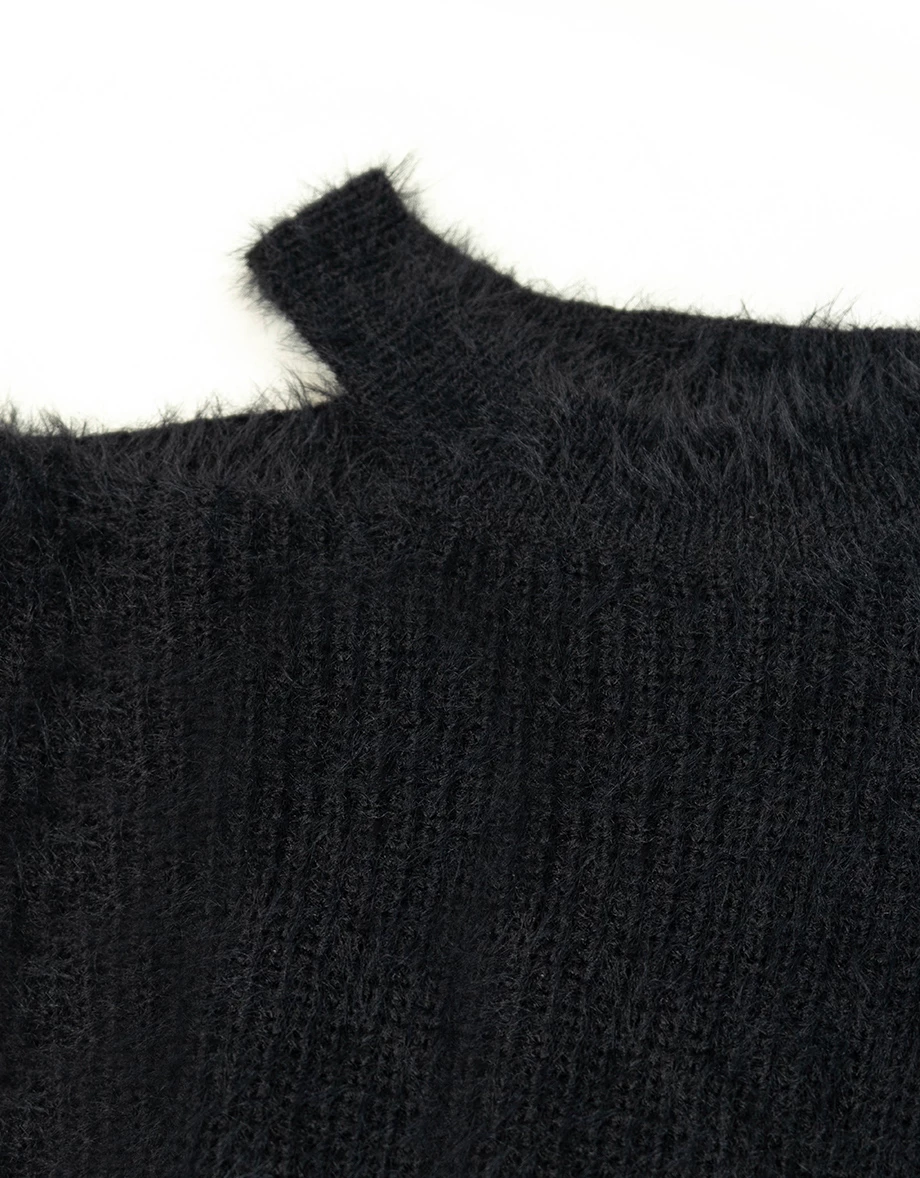 Soft Fuzzy Asymmetric Cut Out Shoulder Sweater Soft Fuzzy Asymmetric Cut Out Shoulder Sweater