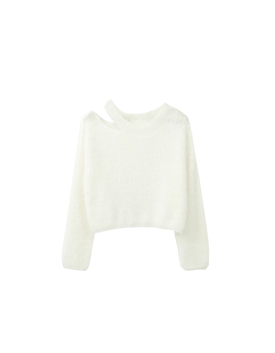 Soft Fuzzy Asymmetric Cut Out Shoulder Sweater Soft Fuzzy Asymmetric Cut Out Shoulder Sweater
