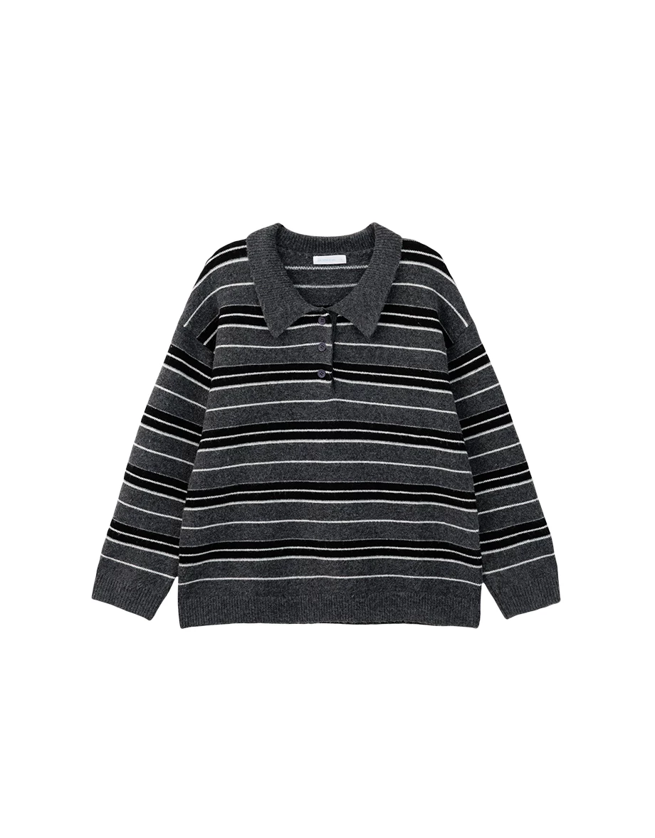 Oversized Cozy Fuzzy Knit Polo Sweater (Solid/Striped) Oversized Cozy Fuzzy Knit Polo Sweater (Solid/Striped)