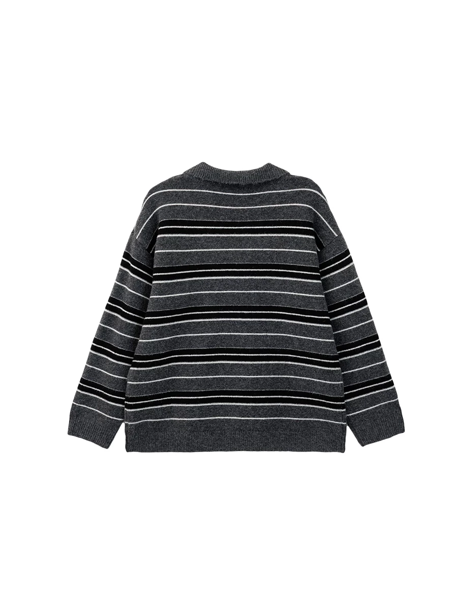 Oversized Cozy Fuzzy Knit Polo Sweater (Solid/Striped) Oversized Cozy Fuzzy Knit Polo Sweater (Solid/Striped)