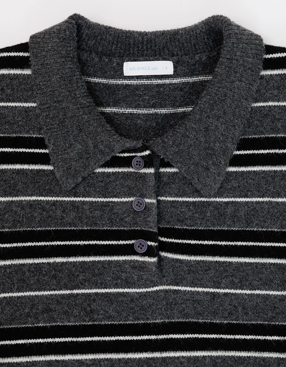 Oversized Cozy Fuzzy Knit Polo Sweater (Solid/Striped) Oversized Cozy Fuzzy Knit Polo Sweater (Solid/Striped)