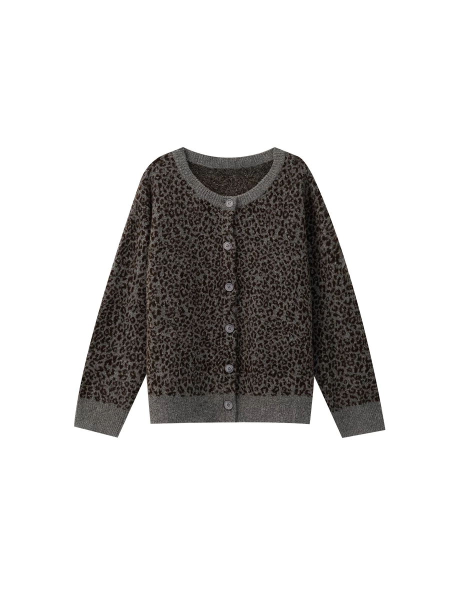 Soft Fluffy Leopard Print Knit Button Down Cardigan