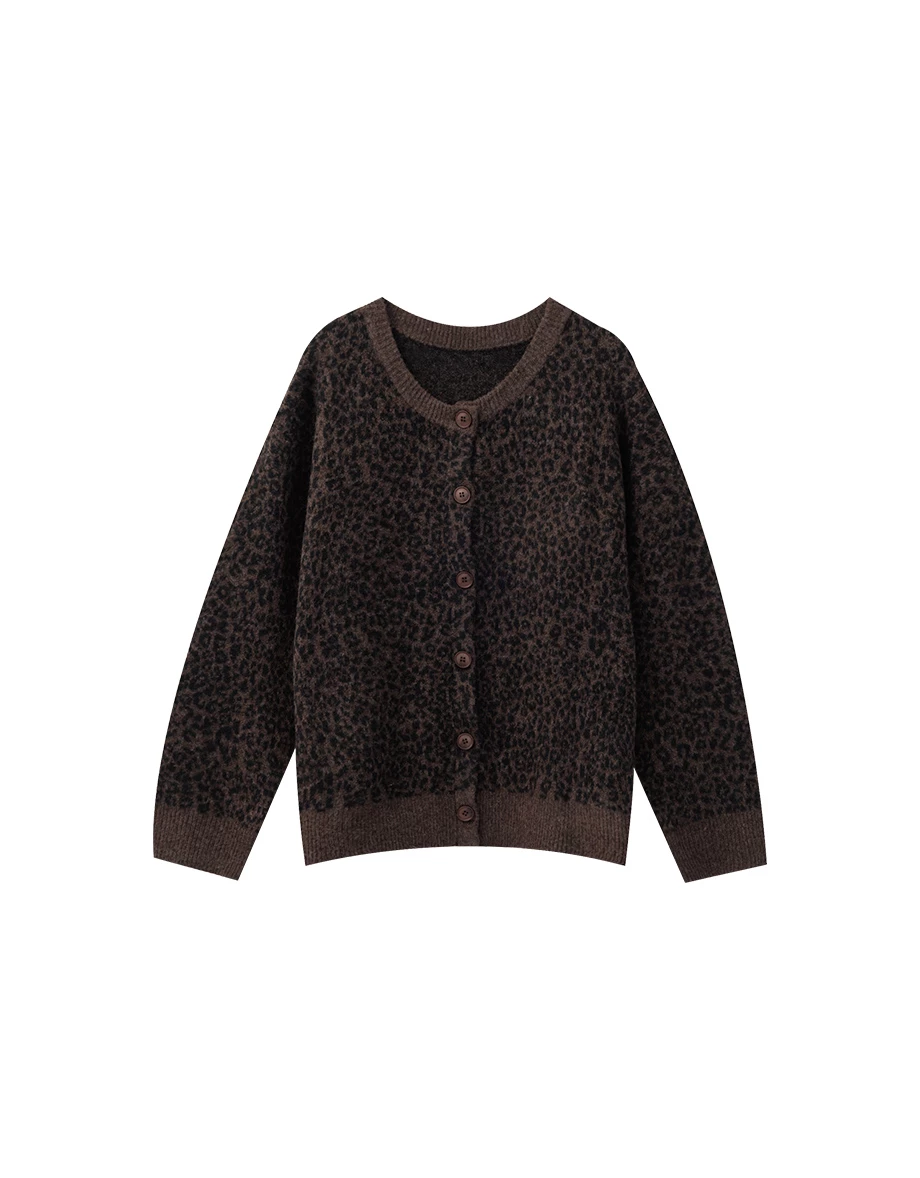 Soft Fluffy Leopard Print Knit Button Down Cardigan