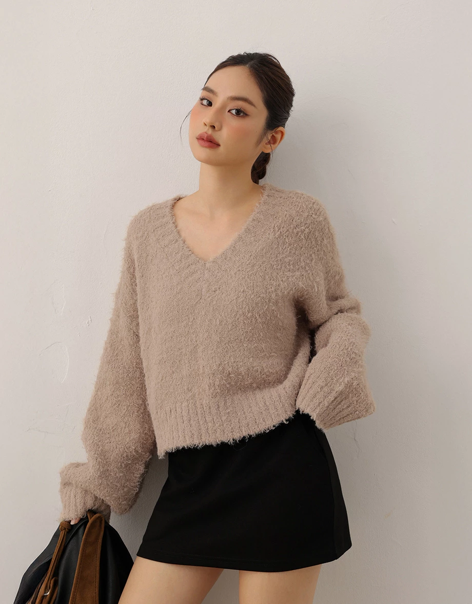 Fluffy Knit V Neck Pullover Sweater Fluffy Knit V Neck Pullover Sweater